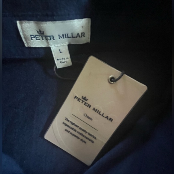 Peter Millar Golf Athena Striped Short Sleeve Polo Shirt Navy White sz L - Picture 15 of 15